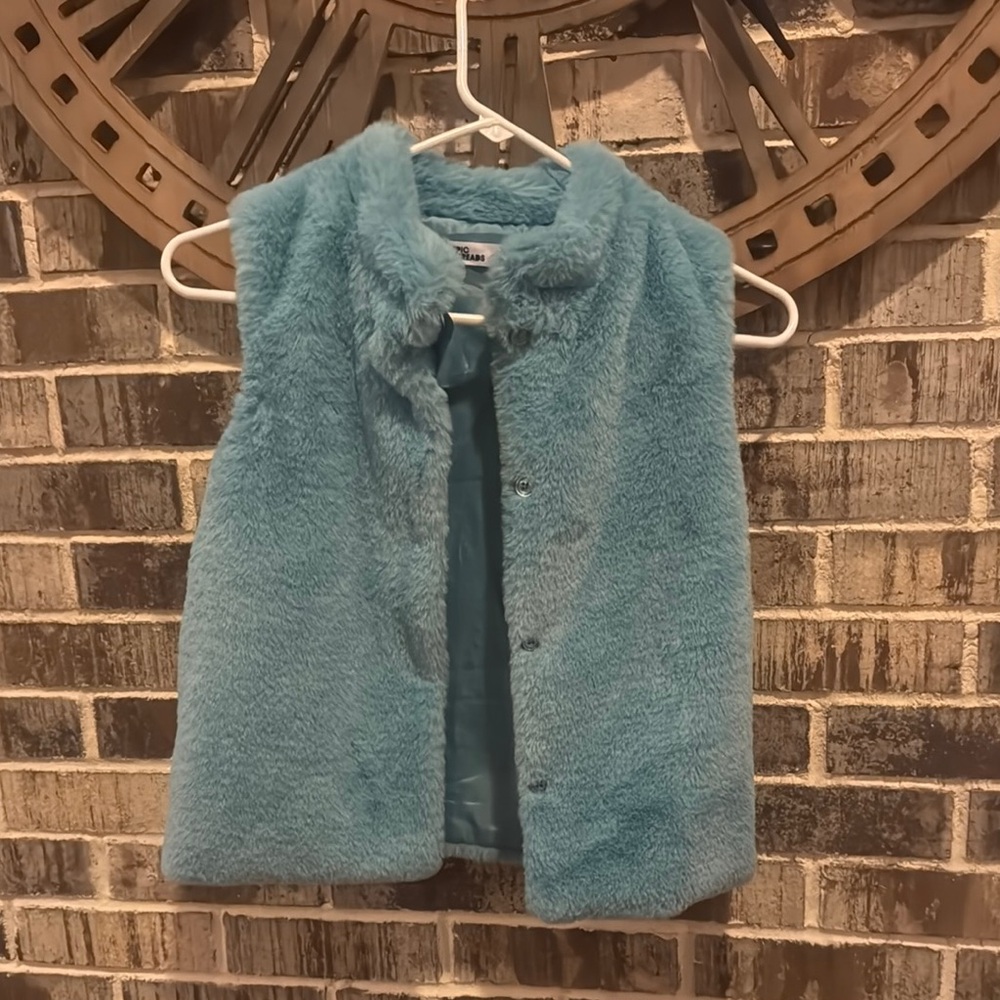 Girls Teal Faux Fur Vest - Size M - NWOT